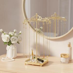 Organizador de Joyas Giratorio con Ganchos de Carrusel de 360 Grados, Soporte para Collares, Torre de Exhibición, Bandeja de Almacenamiento para Ahorrar Espacio - Product Image 1