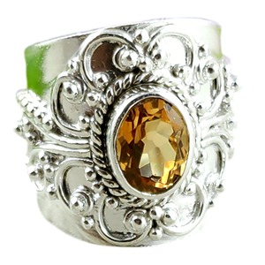Anillo de Compromiso Boho de Plata de Ley 925 con Citrino para Mujer, Gema Amarilla Ovalada de 8x10 mm, Piedra de Nacimiento de Noviembre - Product Image 1