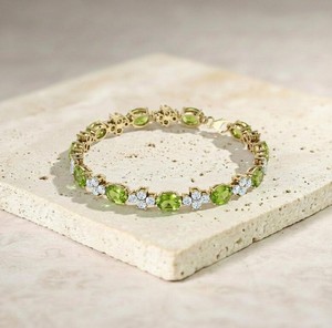 Pulsera de Plata de Ley Chapada en Oro con Peridoto Natural de Corte Ovalado para Mujer, Regalo de Lujo para el Mes de Agosto - Product Image 3