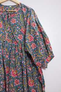 Robe midi vintage en mousseline 100 % coton imprimé floral, anti-plis, col à capuche, sans manches, coupe trapèze ample, décontractée, été/printemps - Product Image 6
