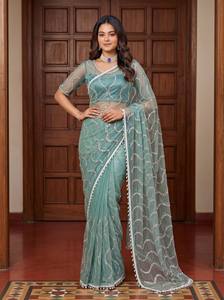 Premium Sequin Embroidered Organza Summer Reversible Wrinkle-Free Dupatta for Women Designer Ethnic Wedding Party Wear Fancy <b>Net</b> - Product Image 2
