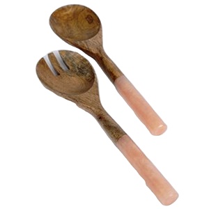 Juego de Servidores de Ensalada de Madera Maciza Hechos a Mano de Primera Calidad, Cuchara y Tenedor con Mango de Resina Color Durazno Pálido, Utensilios de Cocina, Directo del Fabricante - Product Image 1