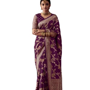 El último diseñador Doola seda bordado trabajo a mano tejido Sari de borde por Fab Zone ropa india y paquistaní - Product Image 1