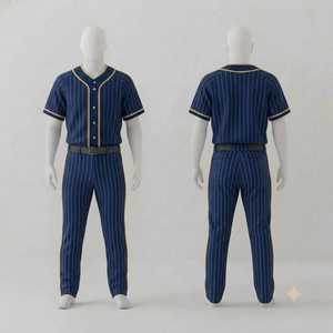 Custom Men's Baseball Uniform Blue Pinstripe Jersey Gold Trim Blue Pinstripe Pants Team Sports Apparel Suit Set Professional - Product Image 1