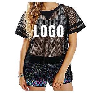 <b>Women</b> Fashion <b>Mesh</b> T-Shirt See-Through Short Sleeve Crew Neck Lightweight Transparent Summer <b>Top</b> for Layering Gym Dance Club - Product Image 6