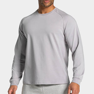 Men's Long Sleeve O-Neck Quick Dry Jersey <b>T</b>-<b>Shirt</b> Regular Fit Solid Gray Casual Wear 100% <b>Polyester</b> Knitted Fabric Bulk Tees - Product Image 5
