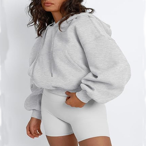 Sudadera Personalizada para Mujer, Corte Holgado, con Capucha, Manga Abullonada, Color Sólido, Tejido de Algodón Transpirable, Corte Corto - Product Image 1