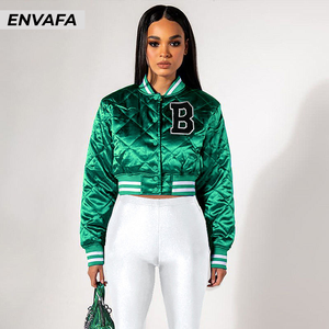 Chaqueta Corta Ligera de Invierno para Mujer, con Bolsillos con Letras, Reflectante, Acolchada con Diseño Romboidal, Estilo Béisbol, Chaqueta Corta - Product Image 2