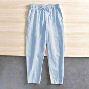 Pantalones Casuales de Lino y Algodón para Hombre, Estilo Holgado, Deportivos, de Color Sólido, Largos y Rectos, a la Moda - Product Image 6