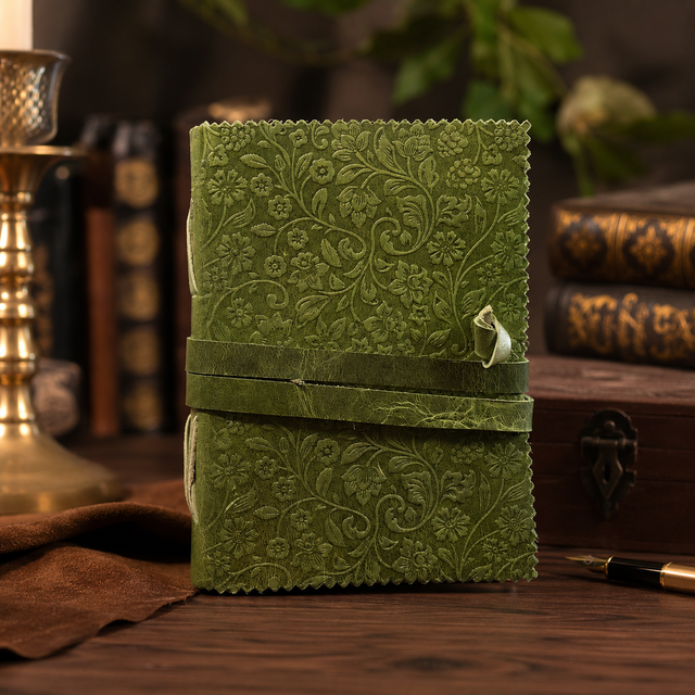 NEW ERA High Quality Vintage Mini Thread Sewn Leather Bound Diary Notebook Green Color Deckle Edge Paper 100 Sheets Gift