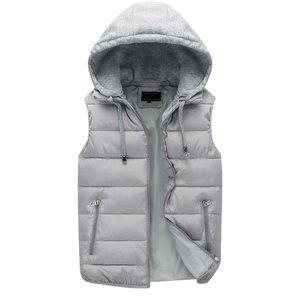 Chaleco Acolchado Unisex con Capucha, Bolsillos con Cremallera, Color Gris Claro, Cortavientos, Ropa Exterior Informal de Invierno, Relleno de Algodón, Sin Mangas - Product Image 2