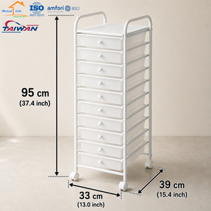 Chariot de rangement à 10 tiroirs en métal fabriqué à Taïwan, organisateur roulant pour bureau et maison, design minimaliste, nettoyage facile - Product Image 2