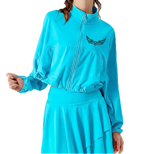 Women's Pink Full Sleeve Zipper <b>Jacket</b> With Logo Embroidery Stand Collar Breathable Polyester - Product Image 2