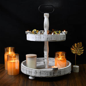 Grand plateau en bois réglable à 2 niveaux Plateaux décoratifs de ferme Présentoir à cupcakes et fruits à 2 niveaux Support à café - Product Image 4