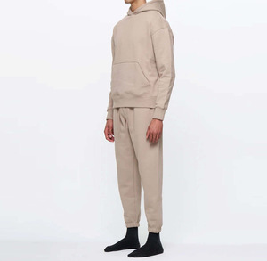 Ensemble de survêtement beige à capuche pour homme, manches longues, couleur unie, avec poches latérales, respirant, décontracté, pour l'automne - Product Image 4