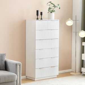 Commode blanche en panneaux de particules P2 et panneaux de densité avec façade de tiroir à motif ondulé, six niveaux, sept tiroirs - Product Image 5