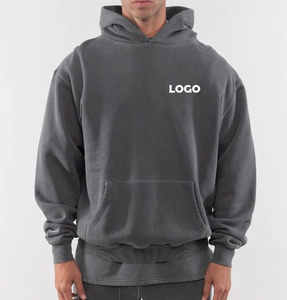 Sudadera con Capucha Extra Grande para Hombre, Color Sólido, Logotipo Estampado en la Parte Delantera, Material de Felpa, Diseño con Bolsillos, Manga Regular, Ropa Casual de Otoño - Product Image 1