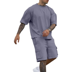 Custom Men Short Set Black Oversized T Shirt Cargo Shorts Heavyweight Summer Casual 2 Piece Suit - Product Image 4
