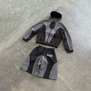 <b>Men's</b> Hooded Windbreaker <b>Jacket</b> Set Color Blocking Sporty Style Zipper Closure Autumn Wear Windbreaker <b>Jacket</b> <b>Lightweight</b> <b>Rain</b> - Product Image 5