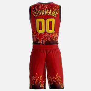 Ensemble de maillot de basket-ball personnalisé à flamme rouge pour hommes, sans manches, évacuant l'humidité, nom de l'équipe sublimé, coupe athlétique, toutes saisons - Product Image 4