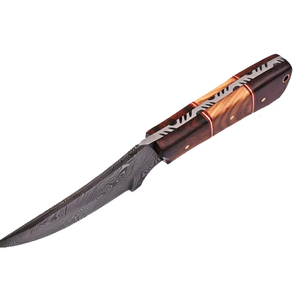 Cuchillo de caza de hoja fija de acero de Damasco personalizado, cuchillo para desollar con mango de madera y funda de cuero, proveedor de marca privada - Product Image 5