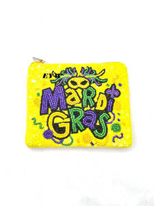 Pochette à perles faite main EYW, sac à main carré jaune à sequins avec fermeture éclair, pochette à monnaie pour soirée Mardi Gras, capacité 1L, bandoulière - Product Image 1