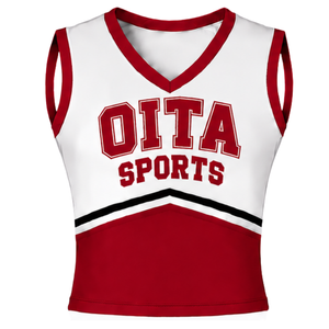 Ensemble d'uniforme de cheerleading rouge, haut sans manches à col en V, jupe plissée, tenue de sport pour équipe athlétique, performance de danse, compétition - Product Image 3