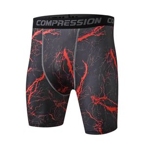 Shorts de compression pour homme, imprimé éclairs noir et rouge, séchage rapide, taille élastique, mi-longueur, sportif, en spandex et polyester - Product Image 1