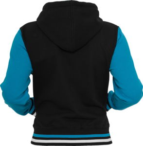 Unisex <b>Black</b> Pink Color Block Varsity Jacket Hooded Zipper Front Casual Autumn Wear Regular Fit <b>Fleece</b> Material - Product Image 5