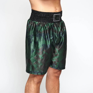 Pantalones Cortos de Boxeo de Camuflaje Verde Personalizados de Venta Rápida: Shorts de Entrenamiento de Satén Listos para Marcar con tu Marca - Bajo MOQ, Servicio Directo de Fabricante - Product Image 1