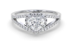 Heart Cut Single Halo Shoulder <b>Set</b> <b>Ring</b> 0.75 Ct Lab Grown Diamond In 18K Yellow White Rose <b>Gold</b> And Platinum - Product Image 2