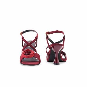 <b>Red</b> Flower Strap <b>Heeled</b> Sandals Women Dress Shoes Buckle Wedge Open Toe Party Wedding - Product Image 3