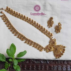 24K Gold Plated Peacock Heavy Work Bridal Jewelry Set - Product Image 6