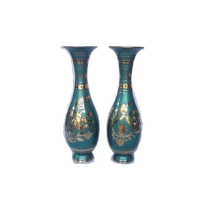 Traditional Indian <b>Vases</b> Made in Cast Brass and Green Enamel Metal Brass Flower <b>Vase</b> Indian Traditional <b>Vases</b> - Product Image 2