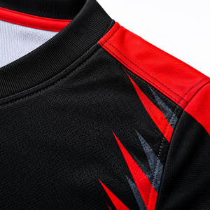 Ensemble uniforme de tennis de table AAIR noir et rouge, col en V, maillot à manches courtes, short respirant, tenue d'équipe unisexe, 100 % polyester numérique - Product Image 6