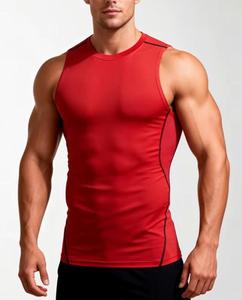 <b>Men's</b> <b>Red</b> Sleeveless Tank <b>Top</b> O-Neck Striped Sporty Breathable Casual Washed Quick Dry Knitted Polyester/Cotton Muscle Fit - Product Image 1