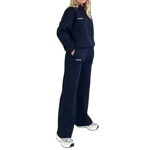 Nueva Llegada Conjunto de Pantalones Anchos de Forro Polar con Cuello Halogeno y Sudadera de Manga Larga para Mujer, Moda Casual Otoño Invierno - Product Image 3