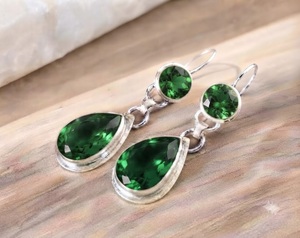 Sunrise <b>Jewellery</b> Natural <b>Green</b> Chrome Diopside Vintage Orthodox Sterling Silver Handmade Elegant Gemstone Drop Earrings - Product Image 1