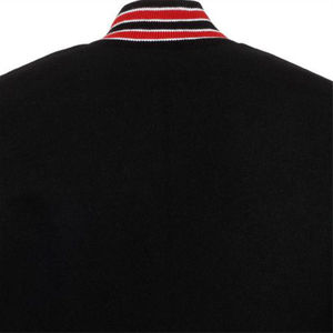 Veste varsity noire pour homme avec manches en cuir PU, col rabattu, fermeture à boutons, couleur unie, vêtement décontracté pour l'automne - Product Image 4