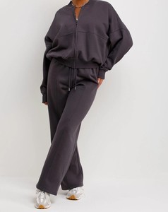 Conjunto de Dos Piezas de Forro Polar para Mujer, Cuello Redondo, Cremallera, Manga Larga, Pantalones Largos, Color Sólido, Corte Holgado Informal, para Todas las Temporadas - Product Image 3