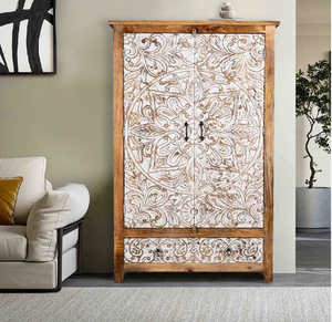 Armoire moderne à quatre portes en finition noyer foncé avec une bande contrastante, disponible à prix de gros. - Product Image 5