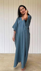 2026 Top Double Gauze Cotton Lounge Dress Cotton <b>Maxi</b> Breathable Loose Fit Dress Minimalist Summer Style <b>Kaftan</b> Dress - Product Image 3