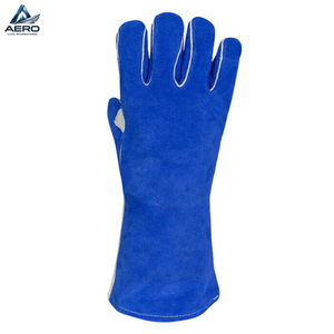 For Wholesale Rate Heavy Duty Split Heat Resistant Safety Work Gear Premium Quality Blue Color Full Finger Welding <b>Gloves</b> - Product Image 2