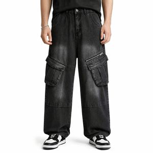 Pantalones Vaqueros Anchos Negros para Hombre, Estilo Cargo, con Múltiples Bolsillos, Corte Holgado, Moda Urbana Informal, Etiqueta Personalizada - Product Image 2