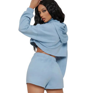 Custom 2 Piece Shorts Outfits Jogger Set Cropped Women Tshirt Cotton Spandex Loungewear Shorts and Shirt Set - Product Image 4