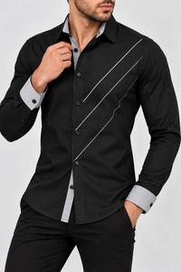 Camisa de Hombre Negra de Manga Larga, Cuello Mao, Popelina 100% Algodón, ODM, para Primavera, Antiarrugas - Product Image 6