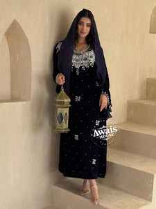 Women's Modest Simple Solid Velvet <b>Kaftan</b> Abaya Eco-Friendly All Seasons Light Beaded Floor-Length A-Line <b>Long</b> Sleeve Built-in - Product Image 6