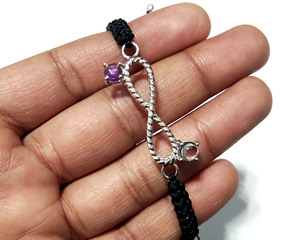 Natural Blue Topaz & Amethyst Infinity <b>Bracelet</b> | Adjustable Macrame 925 <b>Silver</b> Charm <b>Bracelet</b> for Girls and <b>Women</b> - Product Image 6
