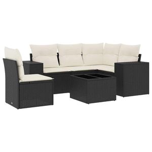 Conjunto de Sofá Seccional en Forma de L de Ratán Sintético Negro para 6 Personas, Muebles de Patio - Product Image 2