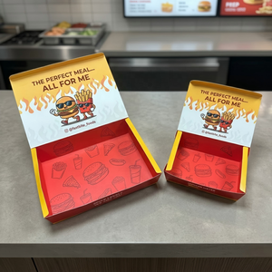 Boîte plate personnalisée professionnelle pour hamburgers, poulet frit et frites – Emballage en carton pour vente à emporter – Couleurs personnalisables en gros - Product Image 5
